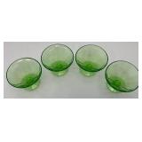Vintage Set Of Four Federal Glass Brand Green Depression Uranium Glass Sherbert Cups 3" x 4" (Glows Under UV light)