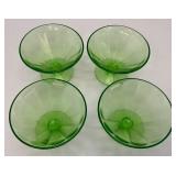 Vintage Set Of Four Federal Glass Brand Green Depression Uranium Glass Sherbert Cups 3" x 4" (Glows Under UV light)