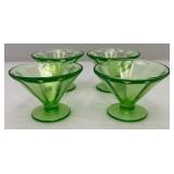 Vintage Set Of Four Federal Glass Brand Green Depression Uranium Glass Sherbert Cups 3" x 4" (Glows Under UV light)