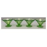 Vintage Set Of Four Federal Glass Brand Green Depression Uranium Glass Sherbert Cups 3" x 4" (Glows Under UV light)