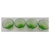 Vintage Set Of Four Federal Glass Brand Green Depression Uranium Glass Sherbert Cups 3" x 4" (Glows Under UV light)