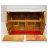 Large Handmade Wood Barn With Misc. Vintage Toy Horses 21" x 21" x 29"