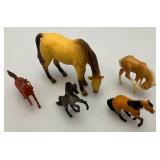 Large Handmade Wood Barn With Misc. Vintage Toy Horses 21" x 21" x 29"