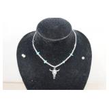 Silver Tone Necklaces with Turquoise Stones