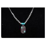 Silver Tone Necklaces with Turquoise Stones