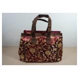 *2* XL Maroon Fabric Gold Tone Embroidered Floral Design Tote Travel Bag