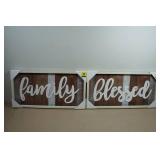 *2* Decorative Framed Wall Art - Family & Blessed - 24.5"x12"