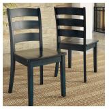 Set of 2 Antique Denim Finish Ladder Back Side Chais