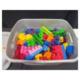 Plastic Building Blocks in Bin