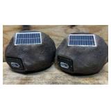 Alpine Corporation QLP952SLR-GR-2 9" Solar Bluetooth Rock Speaker Set, Wireless Outdoor Audio System for Patio, Deck, Poolside, Weather-Resistant, Gray, 2-Pack #7074133 Msrp $169.99 see description