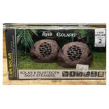Alpine Corporation QLP952SLR-GR-2 9" Solar Bluetooth Rock Speaker Set, Wireless Outdoor Audio System for Patio, Deck, Poolside, Weather-Resistant, Gray, 2-Pack #7074133 Msrp $169.99 see description
