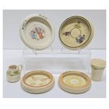 Collection of Antique ROSEVILLE Juvenile Ware Plates Bowls etc