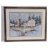 Very Nice Large Signed Original Watercolor Farm Scene Painting - Signed "Veeder"