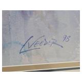 Very Nice Large Signed Original Watercolor Farm Scene Painting - Signed "Veeder"