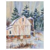 Very Nice Large Signed Original Watercolor Farm Scene Painting - Signed "Veeder"