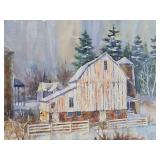 Very Nice Large Signed Original Watercolor Farm Scene Painting - Signed "Veeder"