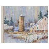 Very Nice Large Signed Original Watercolor Farm Scene Painting - Signed "Veeder"