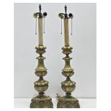 Wonderful Quality Large Antique Gothic Brass Table Lamps