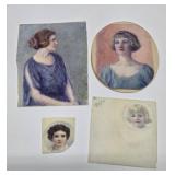 Wonderful Original Antique Miniature Portrait Paintings on Bone