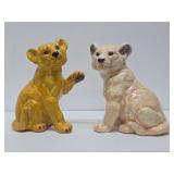 2 Vintage LARGE Ceramic Lion Cub Statues