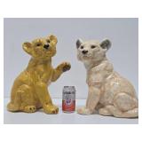 2 Vintage LARGE Ceramic Lion Cub Statues