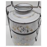 Large Vintage Mid Century Tiffen Carrier Sectional Enamelware Lunch Box