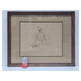 Vintage Hand Signed Original Nude Sketch Pencil Drawing - Signed Rodriguez