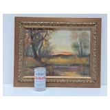 Very Nice Vintage Framed Signed Oil on Canvas Painting - Sunset in the Forest