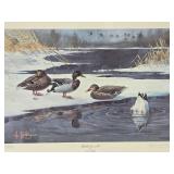 Framed Signed Numbered Print by Les Kouba - "Mallards on Ice"
