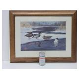 Framed Signed Numbered Print by Les Kouba - "Mallards on Ice"