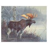 Framed Signed Numbered Print by Les Kouba - "Surveying His Domain" w/Moose