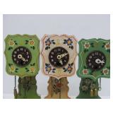 3 Vintage West German Miniature Handpainted Grandfather Clocks - Approx 9" tall
