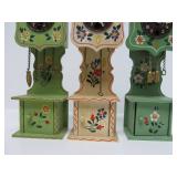 3 Vintage West German Miniature Handpainted Grandfather Clocks - Approx 9" tall