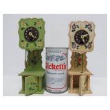 3 Vintage West German Miniature Handpainted Grandfather Clocks - Approx 9" tall