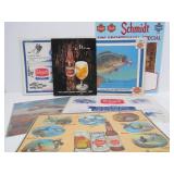 Group of Vintage SCHMIDT BEER Advertising Carboard Signs & other Items