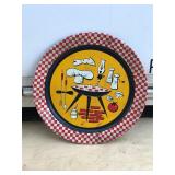1950s 19" ATOMIC Mid Century Metal Round Serving Tray BBQ Grill Design