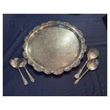 Silver Plated Serving Tray (19") with 4 Serving Utensils