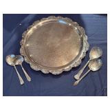 Silver Plated Serving Tray (19") with 4 Serving Utensils
