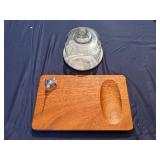 Marble and Glass Cheese Dome with Novel "Mouse" Wood Serving Board