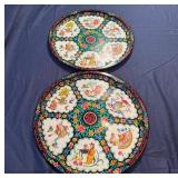 Vintage Daher Decorated Tin Serving Trays Featuring a Colorful Chinoise Inspired Design 16.5"