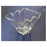 Unique Glass Vase 7.5" x 5 x 11" Tall. Notches Make Flower Arranging a Breeze!