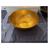 Decorative Hammered Gold Colored Metal Bowl (15.5" Diameter) Includes Two Black Liners