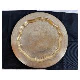 Vintage Intricate Etched Brass Arabic Tray for Serving or Display 15 1/2"