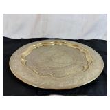 Vintage Intricate Etched Brass Arabic Tray for Serving or Display 15 1/2"