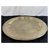 Vintage Intricate Etched Brass Arabic Tray for Serving or Display 15 1/2"