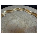 Vintage Intricate Etched Brass Arabic Tray for Serving or Display 15 1/2"