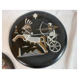 Egyptian-Themed Etched Copper Decorative Wall Plates (Qty 3) 11 1/2", 11 1/2", 9 1/2"