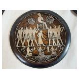 Egyptian-Themed Etched Copper Decorative Wall Plates (Qty 3) 11 1/2", 11 1/2", 9 1/2"