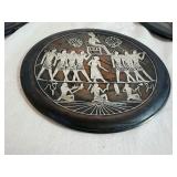 Egyptian-Themed Etched Copper Decorative Wall Plates (Qty 3) 11 1/2", 11 1/2", 9 1/2"