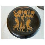 Egyptian-Themed Etched Copper Decorative Wall Plates (Qty 3) 11 1/2", 11 1/2", 9 1/2"